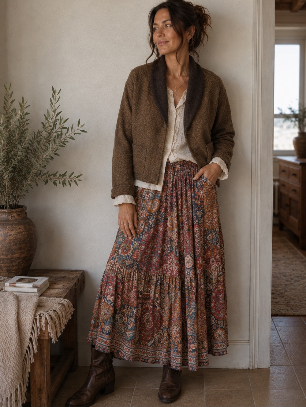 Peruvian Connection Alpaca Jacket Size 8 Brown Herringbone Coatigan Snap Front